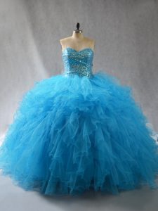 Trendy Tulle Sleeveless Floor Length Sweet 16 Quinceanera Dress and Beading and Ruffles