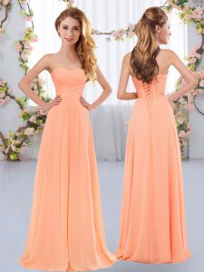 Pretty Peach Sleeveless Chiffon Lace Up Bridesmaid Dresses for Wedding Party
