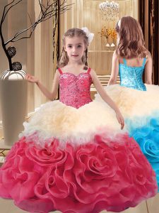 Floor Length Multi-color Little Girl Pageant Dress Straps Sleeveless Lace Up