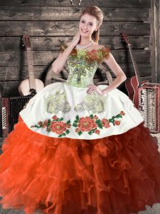 Adorable Rust Red Sleeveless Satin and Organza Lace Up Sweet 16 Dress for Sweet 16 and Quinceanera