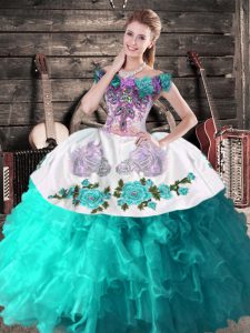 Eye-catching Floor Length Lace Up Vestidos de Quinceanera Aqua Blue for Sweet 16 and Quinceanera with Embroidery