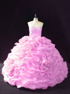 Best Lilac Ball Gowns Organza Sweetheart Sleeveless Beading and Pick Ups and Hand Made Flower Lace Up Sweet 16 Dress Cou
