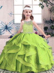 Glorious Tulle Zipper Scoop Sleeveless Floor Length Child Pageant Dress Beading and Ruffles