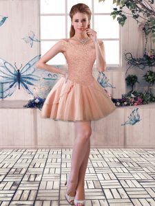 Mini Length Ball Gowns Sleeveless Peach Homecoming Dress Lace Up