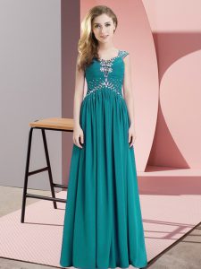 Exquisite Chiffon Straps Cap Sleeves Lace Up Beading Dress for Prom in Teal
