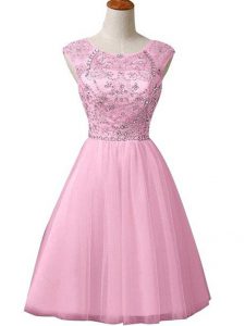 Designer Sleeveless Mini Length Beading Zipper Prom Gown with Baby Pink