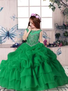 Green Scoop Neckline Beading and Pick Ups Child Pageant Dress Sleeveless Zipper