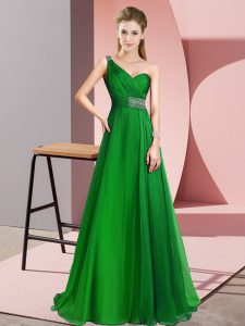 Superior Beading Prom Gown Green Criss Cross Sleeveless Brush Train