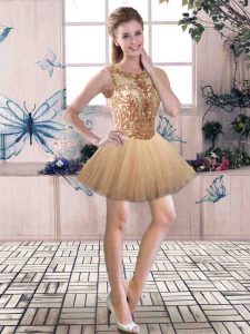 Flirting Gold Tulle Backless Homecoming Dress Sleeveless Mini Length Beading