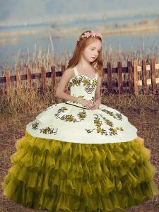 Sleeveless Embroidery and Ruffles Lace Up Pageant Gowns For Girls