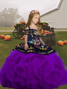 Affordable Purple Pageant Dress Wholesale Party and Wedding Party with Embroidery and Ruffles Straps Sleeveless Lace Up
