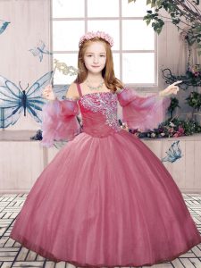 Glorious Straps Sleeveless Lace Up Pageant Dress Toddler Pink Tulle