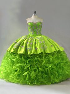 Sweetheart Sleeveless Fabric With Rolling Flowers Sweet 16 Dress Embroidery Court Train Lace Up