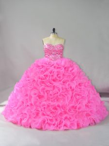 Shining Beading and Ruffles Sweet 16 Quinceanera Dress Hot Pink Lace Up Sleeveless Floor Length
