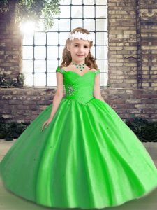 High Class Ball Gowns Tulle Straps Sleeveless Beading Floor Length Lace Up Child Pageant Dress