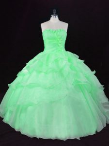 Sleeveless Floor Length Hand Made Flower Lace Up Quinceanera Gown with
