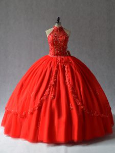 New Style Floor Length Lace Up Quinceanera Dress Red for Sweet 16 and Quinceanera with Appliques