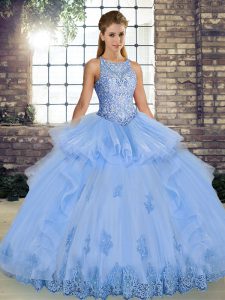 Captivating Sleeveless Lace Up Floor Length Lace and Embroidery and Ruffles Quince Ball Gowns
