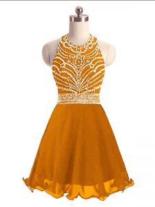 Orange Lace Up Prom Dress Beading Sleeveless Mini Length