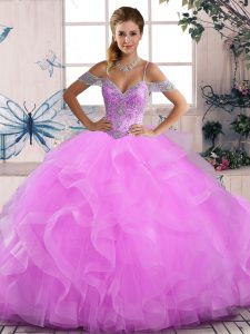 Sophisticated Sleeveless Lace Up Floor Length Beading and Ruffles Sweet 16 Dress
