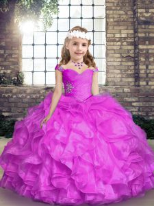 Lilac Sleeveless Beading and Ruffles Floor Length Kids Pageant Dress