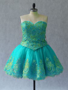Sweetheart Sleeveless Lace Up Prom Dresses Turquoise Tulle