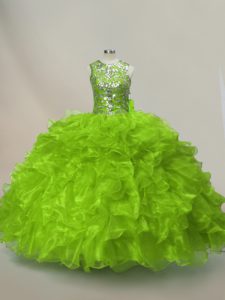 Cheap Floor Length Lace Up 15 Quinceanera Dress Green for Sweet 16 and Quinceanera with Ruffles and Sequins