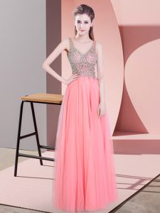 Classical Floor Length Empire Sleeveless Watermelon Red Dress for Prom Zipper