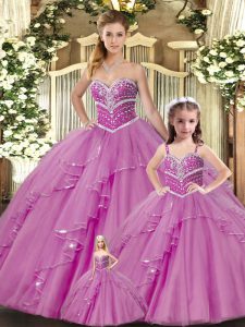 Great Ball Gowns Sweet 16 Quinceanera Dress Lilac Sweetheart Tulle Sleeveless Floor Length Lace Up
