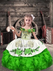 Floor Length Green Little Girls Pageant Gowns Off The Shoulder Sleeveless Lace Up