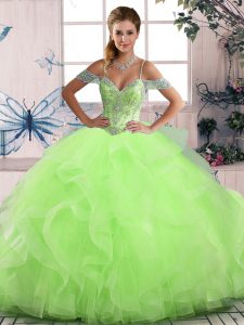 Floor Length Lace Up Quince Ball Gowns for Sweet 16 and Quinceanera with Beading and Ruffles