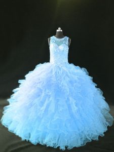 Custom Designed Sleeveless Appliques and Ruffles Lace Up Quinceanera Dress