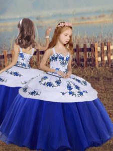 Floor Length Ball Gowns Sleeveless Royal Blue Child Pageant Dress Lace Up