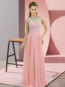Fantastic Pink Zipper High-neck Beading Prom Gown Chiffon Sleeveless