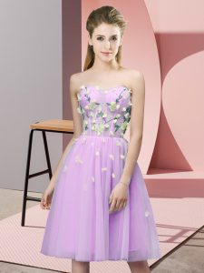 Sweetheart Sleeveless Tulle Bridesmaid Dress Appliques Lace Up