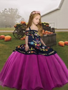 Custom Designed Fuchsia Sleeveless Organza Side Zipper Little Girls Pageant Dress Wholesale for Party and Wedding Party