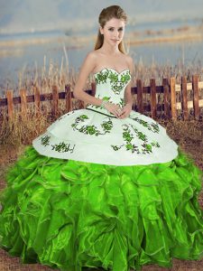 Superior Green Sweetheart Lace Up Embroidery and Ruffles and Bowknot Ball Gown Prom Dress Sleeveless