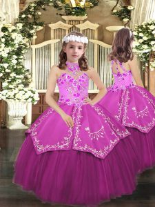 Lilac Halter Top Neckline Embroidery Little Girls Pageant Dress Wholesale Sleeveless Lace Up