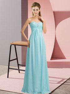 Aqua Blue Empire Sweetheart Sleeveless Chiffon Floor Length Lace Up Beading Prom Dress