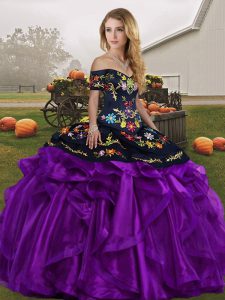 Floor Length Ball Gowns Sleeveless Black And Purple Vestidos de Quinceanera Lace Up