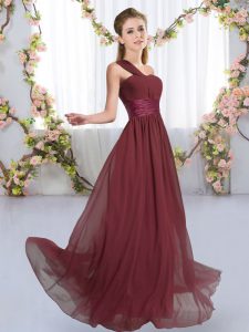 Extravagant Chiffon Sleeveless Floor Length Bridesmaids Dress and Ruching