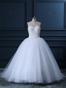 Comfortable White Wedding Dress Sweetheart Sleeveless Brush Train Lace Up