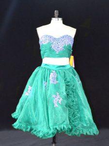 Dynamic Organza Sleeveless Mini Length Prom Gown and Appliques and Ruffles