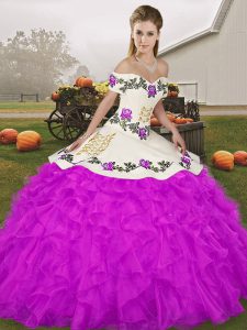 Glamorous Floor Length Purple Quinceanera Gown Off The Shoulder Sleeveless Lace Up
