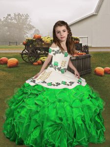 Straps Sleeveless Lace Up Glitz Pageant Dress Green Organza
