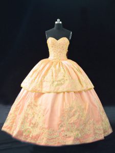 Sleeveless Floor Length Appliques Lace Up Quinceanera Dresses with Peach