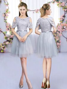 Grey Sleeveless Tulle Zipper Bridesmaids Dress for Wedding Party