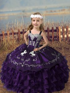 Sleeveless Embroidery and Ruffled Layers Lace Up Little Girl Pageant Dress