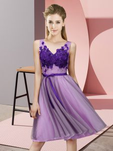 Tulle Sleeveless Knee Length Dama Dress and Appliques
