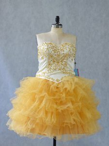Luxurious Yellow Sweetheart Neckline Beading and Ruffles Dress for Prom Sleeveless Lace Up